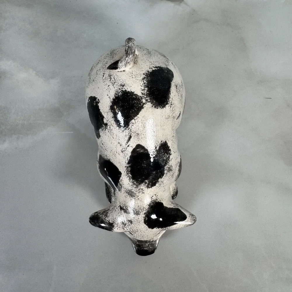Charming Spotted Pig Figurine Handpainted Ceramic Farmhouse Cottage‎
